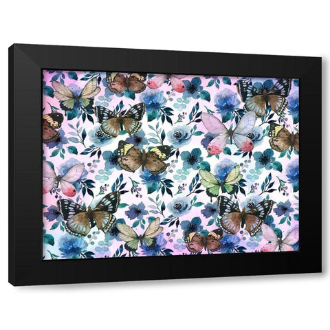 Floral Butterflies Black Modern Wood Framed Art Print by Allen, Kimberly
