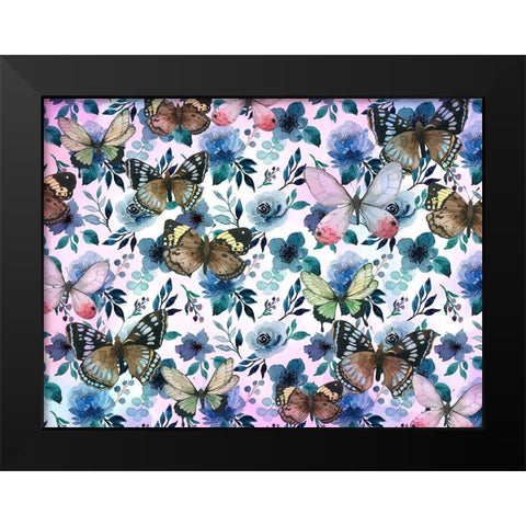Floral Butterflies Black Modern Wood Framed Art Print by Allen, Kimberly