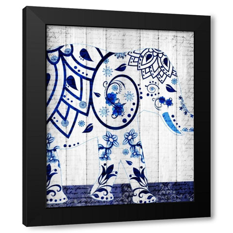 Indigo Elephant 1 Black Modern Wood Framed Art Print with Double Matting by Allen, Kimberly