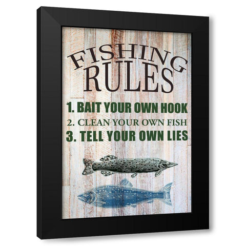 Fishing Rules Black Modern Wood Framed Art Print by Allen, Kimberly