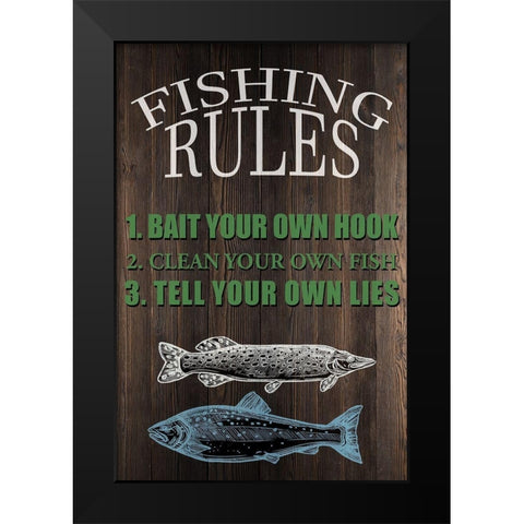 Fishing Rules Black Modern Wood Framed Art Print by Allen, Kimberly