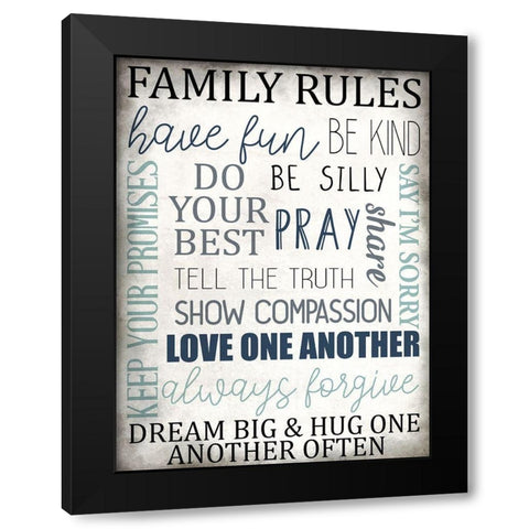 Family Rules Black Modern Wood Framed Art Print with Double Matting by Allen, Kimberly