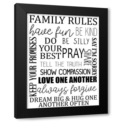 Family Rules BW Black Modern Wood Framed Art Print by Allen, Kimberly