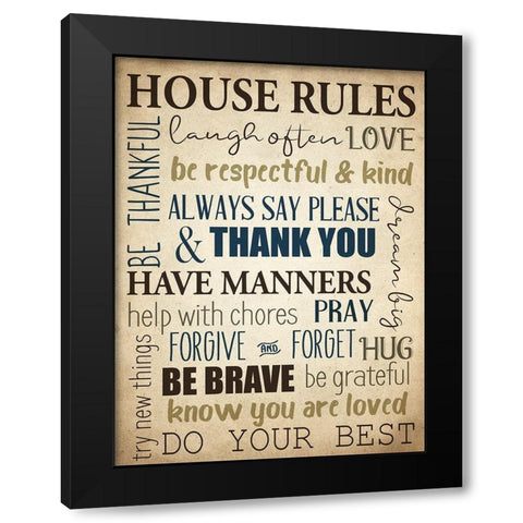 House Rules Black Modern Wood Framed Art Print by Allen, Kimberly