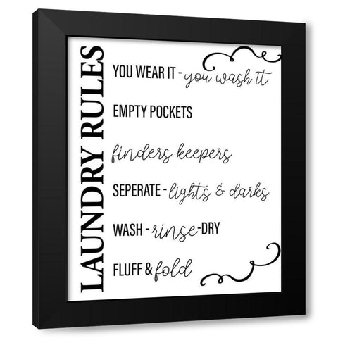 Laundry Rules Black Modern Wood Framed Art Print by Allen, Kimberly