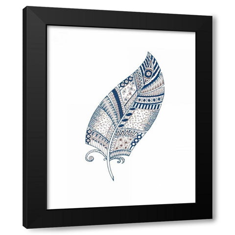 Indigo Henna Feather 1 Black Modern Wood Framed Art Print with Double Matting by Allen, Kimberly