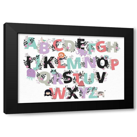 Floral Alphabet Black Modern Wood Framed Art Print by Allen, Kimberly