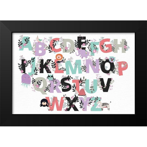 Floral Alphabet Black Modern Wood Framed Art Print by Allen, Kimberly