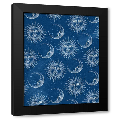 Sun Moon Pattern Blue Black Modern Wood Framed Art Print by Allen, Kimberly