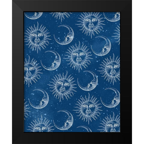 Sun Moon Pattern Blue Black Modern Wood Framed Art Print by Allen, Kimberly