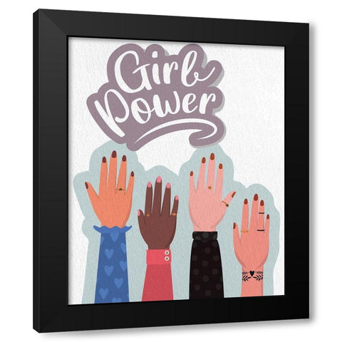 Girl Power Hands Black Modern Wood Framed Art Print by Allen, Kimberly