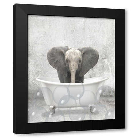 Baby Elephant Bath Black Modern Wood Framed Art Print with Double Matting by Allen, Kimberly