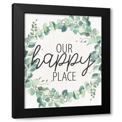 Our Happy Place Wreath Black Modern Wood Framed Art Print with Double Matting by Allen, Kimberly