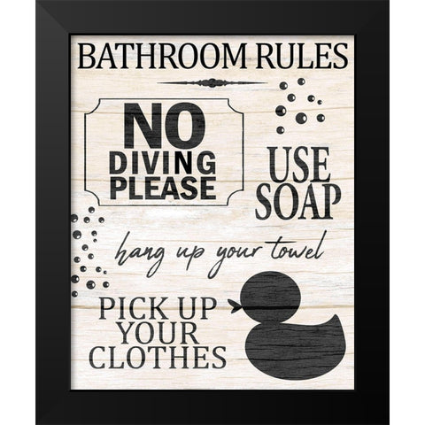 Bath Rules 1 Black Modern Wood Framed Art Print by Allen, Kimberly
