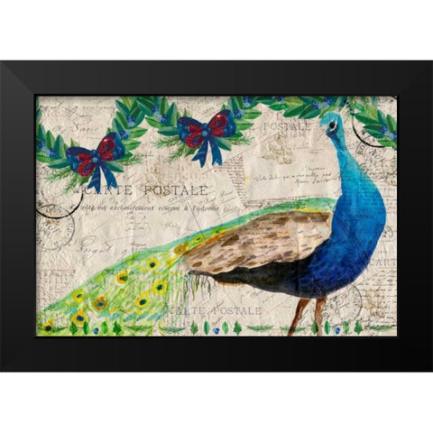 Christmas Postcard Peacock Black Modern Wood Framed Art Print by Allen, Kimberly