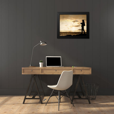 Fishing Silhouette Black Modern Wood Framed Art Print by Allen, Kimberly