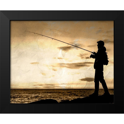 Fishing Silhouette Black Modern Wood Framed Art Print by Allen, Kimberly