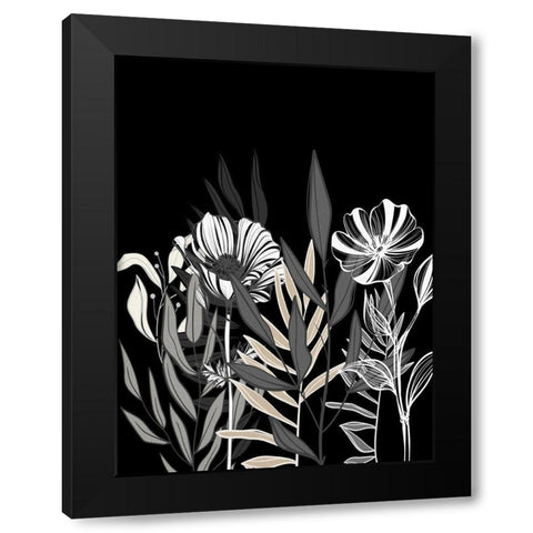 Floral Leaves 1 Black Modern Wood Framed Art Print with Double Matting by Allen, Kimberly