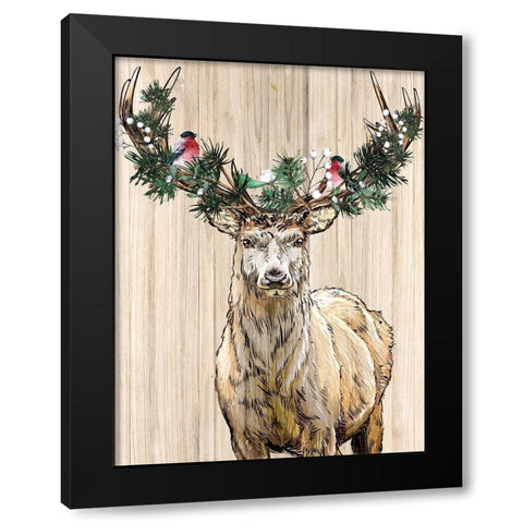 Christmas Deer Black Modern Wood Framed Art Print by Allen, Kimberly