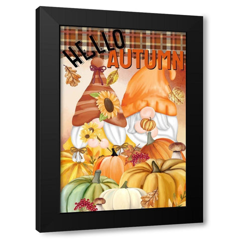 Gnome Fall Hello Autumn Black Modern Wood Framed Art Print with Double Matting by Allen, Kimberly