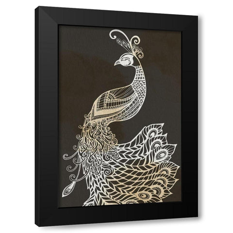 Monotone Peacock Black Modern Wood Framed Art Print with Double Matting by Allen, Kimberly
