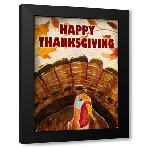 Happy Thanksgiving Turkey Black Modern Wood Framed Art Print by Allen, Kimberly
