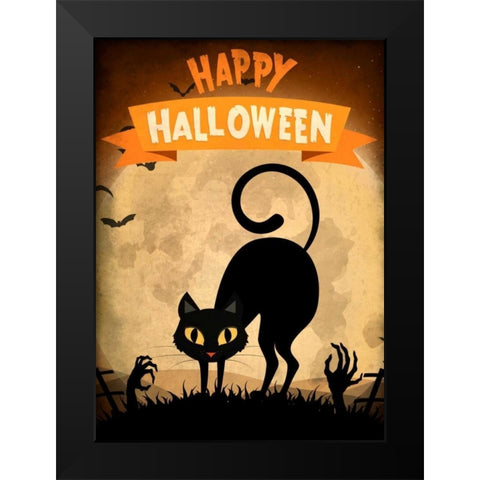 Happy Halloween Black Cat Black Modern Wood Framed Art Print by Allen, Kimberly
