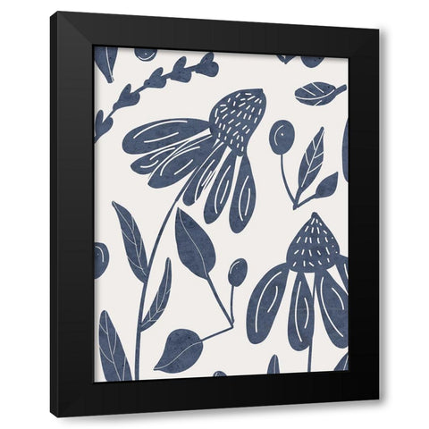 Denim Floral 1 Black Modern Wood Framed Art Print with Double Matting by Allen, Kimberly