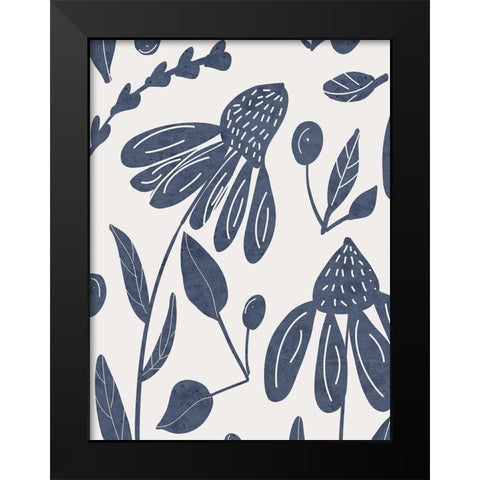 Denim Floral 1 Black Modern Wood Framed Art Print by Allen, Kimberly