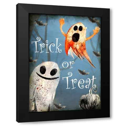 Trick or Treat Ghosts Black Modern Wood Framed Art Print with Double Matting by Allen, Kimberly