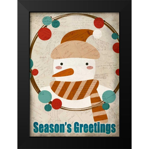 Seasons Greetings Snowman Black Modern Wood Framed Art Print by Allen, Kimberly