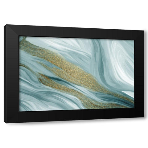 Blue Waves of Gold Black Modern Wood Framed Art Print with Double Matting by Allen, Kimberly