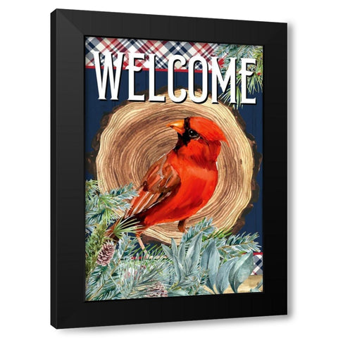 Cardinal Welcome Black Modern Wood Framed Art Print by Allen, Kimberly