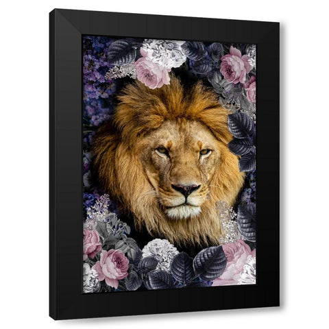 Lion Deep Floral Black Modern Wood Framed Art Print by Allen, Kimberly