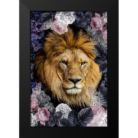 Lion Deep Floral Black Modern Wood Framed Art Print by Allen, Kimberly