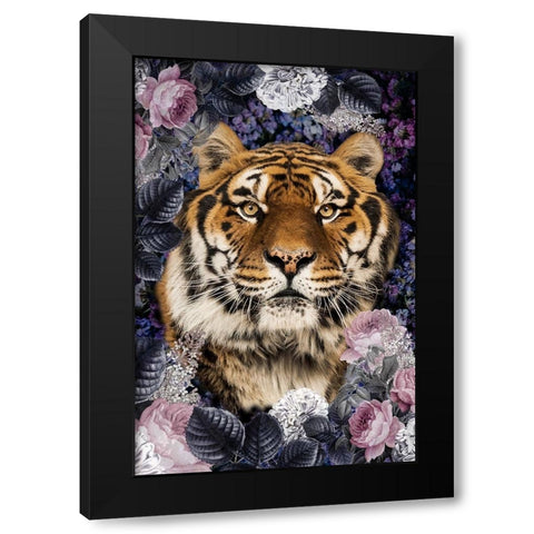 Tiger Deep Floral Black Modern Wood Framed Art Print by Allen, Kimberly