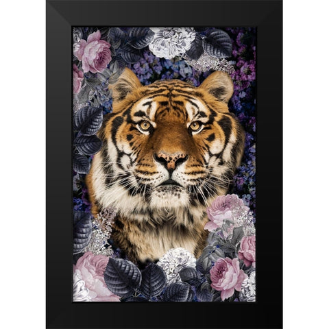 Tiger Deep Floral Black Modern Wood Framed Art Print by Allen, Kimberly