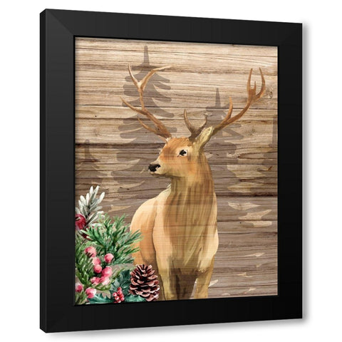 Forest Deer Christmas Black Modern Wood Framed Art Print with Double Matting by Allen, Kimberly