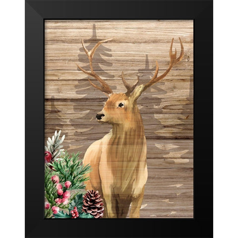 Forest Deer Christmas Black Modern Wood Framed Art Print by Allen, Kimberly