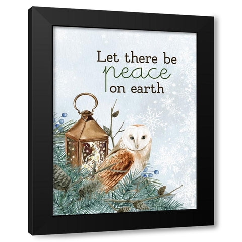 Peace on Earth Owl Black Modern Wood Framed Art Print by Allen, Kimberly