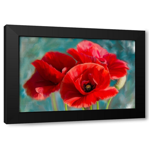 Poppies Blue Black Modern Wood Framed Art Print by Allen, Kimberly
