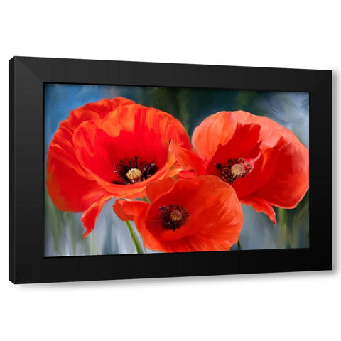 Poppy Trio Black Modern Wood Framed Art Print with Double Matting by Allen, Kimberly