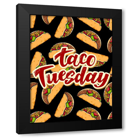 Taco Tuesday Pattern Black Modern Wood Framed Art Print with Double Matting by Allen, Kimberly