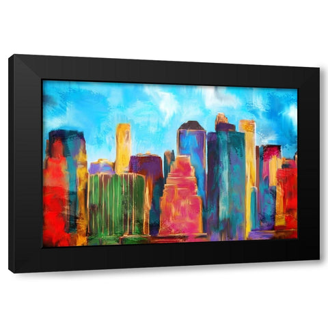 Manhattan Skyline Black Modern Wood Framed Art Print with Double Matting by Allen, Kimberly