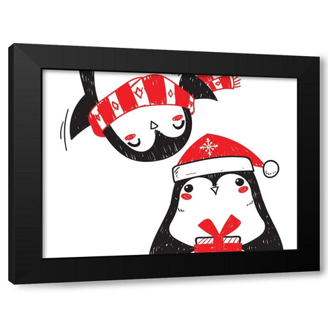 Penguin Christmas 2 Black Modern Wood Framed Art Print with Double Matting by Allen, Kimberly