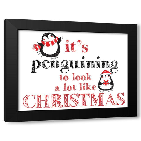 Penguin Christmas 4 Black Modern Wood Framed Art Print with Double Matting by Allen, Kimberly
