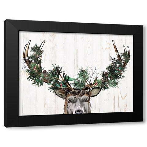 Christmas Deer Black Modern Wood Framed Art Print with Double Matting by Allen, Kimberly