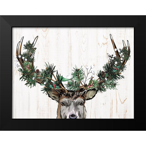 Christmas Deer Black Modern Wood Framed Art Print by Allen, Kimberly