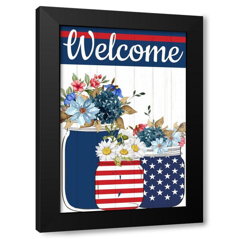 Mason Jar Welcome Black Modern Wood Framed Art Print by Allen, Kimberly