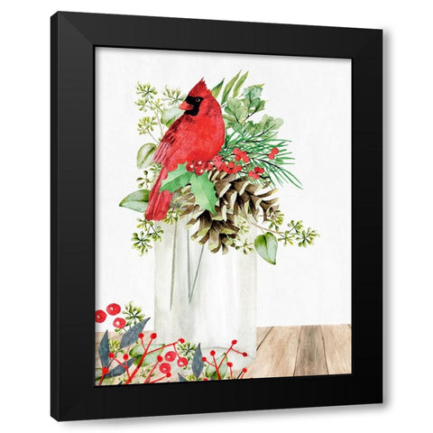 Cardinal Christmas Jar Black Modern Wood Framed Art Print with Double Matting by Allen, Kimberly